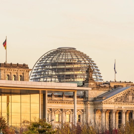 Reichstag with dome Dome of the Berlin Reichstag sight in warm light