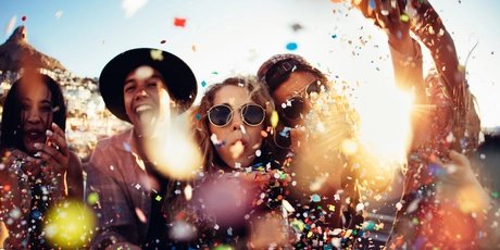 Party young people celebrate with confetti