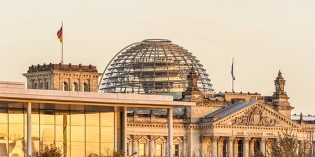 Reichstag with dome Dome of the Berlin Reichstag sight in warm light