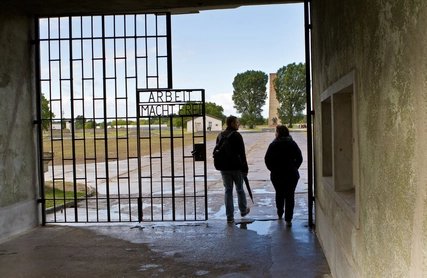 Entry Sachsenhausen Memorial Site Entry Sachsenhausen Memorial Site with two people