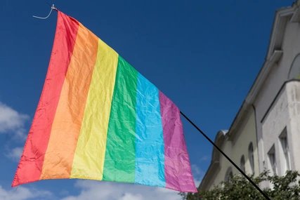 Lesbian gay town festival rainbow flag Lesbian gay town festival rainbow flag