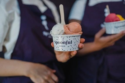 Spoonful Berlin Two scoops of ice cream in a sundae at Spoonful Berlin
