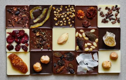 A delicious assortment from the Wohlfarth Schokolade manufactory Delicious colourful chocolate from the Wohlfarth Schokolade manufactory