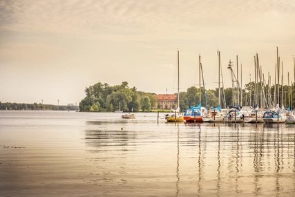 Lake Tegel in Reinickendorf Docked sailboats at the Tegeler See in Berlin