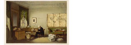 Alexander von Humboldt in seinem Arbeitszimmer. Farblithographie nach Hildebrandt.