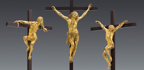 Georg Petel, Christus und die beiden Schächer, 1624/1626, Kupferlegierung, feuervergoldet
