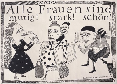 Gestaltung: Anke Feuchtenberger Text: Michaela Beck Postkarten für den Unabhängigen Frauenverband 1990