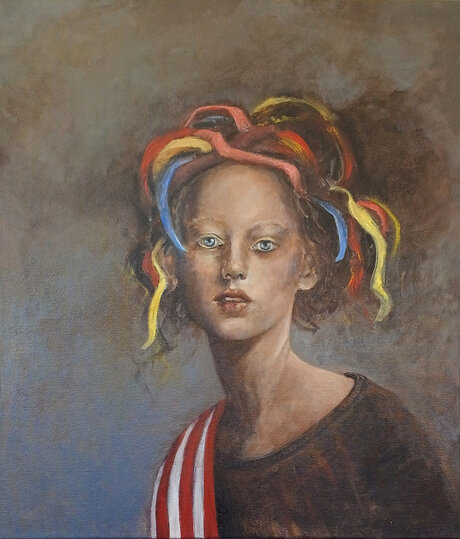 Regine Kuschke, Bänder, Öl auf Leinwand, 70 x 80 cm, 2020