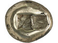 Früheste Münzen aus Sardis (Lydien, heute Westtürkei), geprägt 625–550 vor Chr., Fälschung mit Silberkern von Elektron-Legierung ummantelt