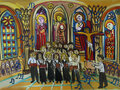 Chormusiker:innen in Kirche, gemalt