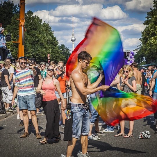 Pride Parade in Berlin People with rainbow flags at the Pride Parade in Berlin