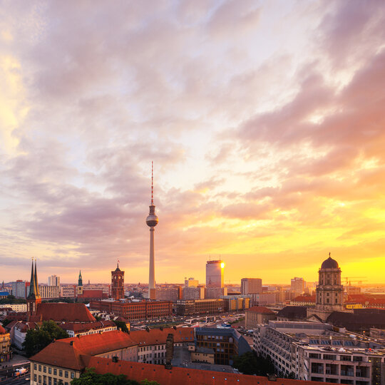 Berlin Panorama Summer Skyline with TV Tower and Clouds
