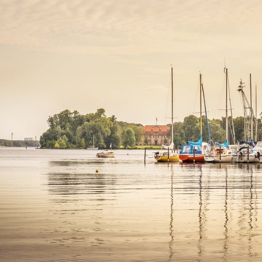 Lake Tegel in Reinickendorf Docked sailboats at the Tegeler See in Berlin
