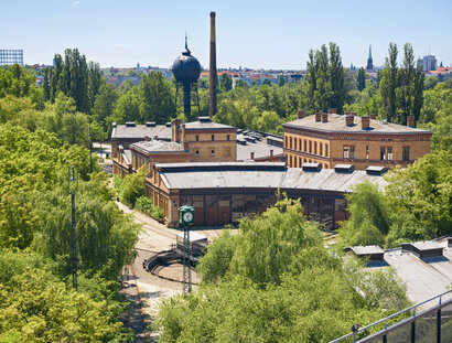Blick auf den Museumspark des Deutschen Technikmuseums