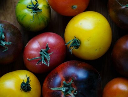Heirloom Tomaten auf Holzbrett