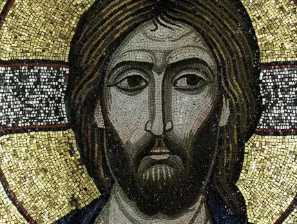 Christus der Erbarmer (Detail), Ikone / Glasmosaik in Wachsgrund, auf Holz (um 1100) Christus der Erbarmer (Detail), Ikone / Glasmosaik in Wachsgrund, auf Holz (um 1100)