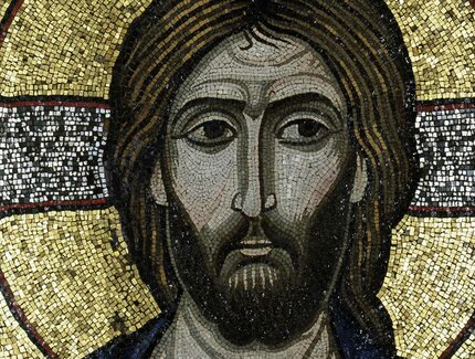 Christus der Erbarmer (Detail), Ikone / Glasmosaik in Wachsgrund, auf Holz (um 1100)