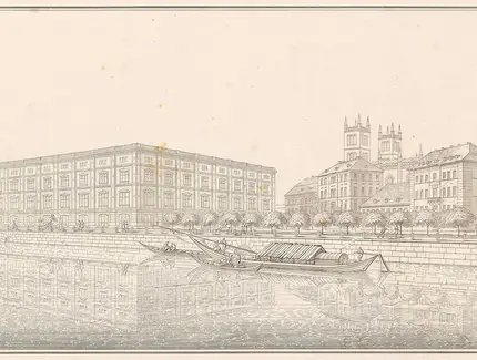 Karl Friedrich Schinkel, Perspektivische Ansicht der Allgemeinen Bauschule in Berlin, Sammlung Architektonischer Entwürfe, 1819–1840 Karl Friedrich Schinkel, Perspektivische Ansicht der Allgemeinen Bauschule in Berlin, Sammlung Architektonischer Entwürfe, 1819–1840