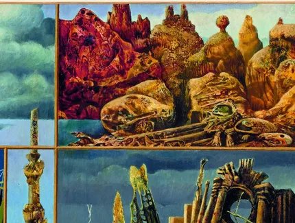 Max Ernst: Gemälde für junge Leute, 1943, Öl auf Leinwand, 60,5 x 76,5 cm, Staatliche Museen zu Berlin, Neue Nationalgalerie. Schenkung Sammlung Ulla und Heiner Pietzsch an das Land Berlin 2010 Max Ernst: Gemälde für junge Leute, 1943, Öl auf Leinwand, 60,5 x 76,5 cm, Staatliche Museen zu Berlin, Neue Nationalgalerie. Schenkung Sammlung Ulla und Heiner Pietzsch an das Land Berlin 2010