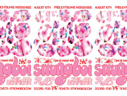 Plakat für Strongboi Konzert mit abstrakte pinke Gemälde