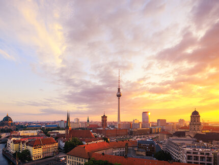 Berlin Panorama Summer Skyline with TV Tower and Clouds
