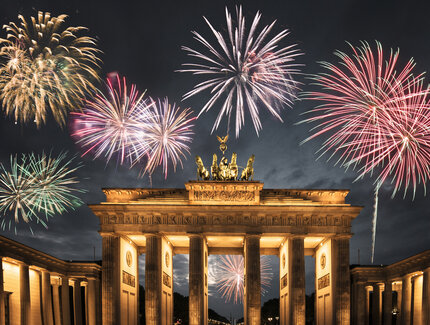 Fireworks at New Years Eve at Brandenburg Gate in Berlin