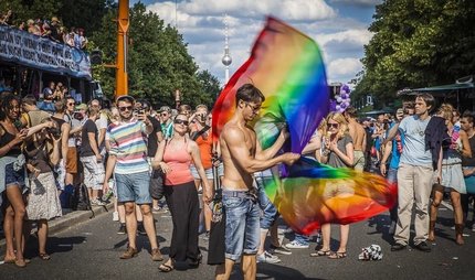 Pride Parade in Berlin People with rainbow flags at the Pride Parade in Berlin