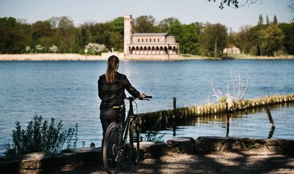 On the shore in Wannsee with a view of the Heilandskirche (church) Heilandskirche (church) Sacrow at Wannsee