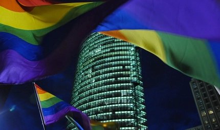 rainbow-coloured flags at Potsdamer Platz rainbow-coloured flags at Potsdamer Platz
