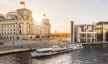 Boat at government district Berlin-Mitte Ship at government district Berlin-Mitte