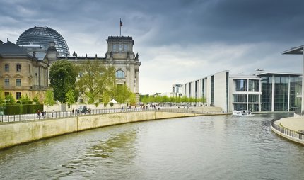 Band des Bundes and Reichstag Reichstag and Gouvernment buildings in Berlin