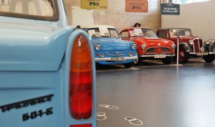 exhibition Trabi Museum rear view of a Trabi