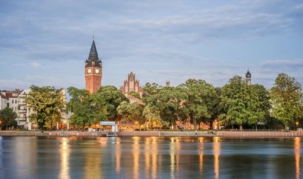 town hall Köpenick behind trees Rathaus (town hall) Köpenick as landmark of Köpenicker Altstadt