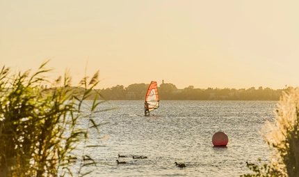 Surfing on the Müggelsee A surfer on the Großer Müggelsee in Berlin, a popular destination