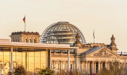 Reichstag with dome Dome of the Berlin Reichstag sight in warm light