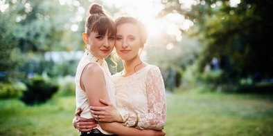 At the wedding Newly married lesbian couple